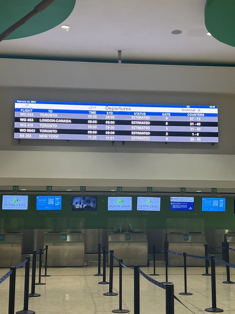 angelaarkwell's tweet photo. Good morning Swoopy Swoop @FlySwoop!  Are we going to Toronto from Punta Cana this morning?  Airport has us leaving on two different flight numbers which aren’t ours, at two different gates, no one is at the counter (we’ve all been here an hour now) where art thou? https://t.co/KqglDS5ZhX