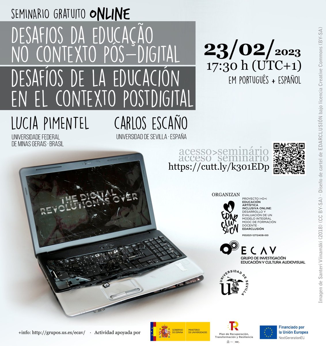 SMEMIU_UNED's tweet image. Desafíos de la #educación en el contexto #Postdigital
📅 23/02/23
🕠  17:30 h. (UTC+1) 
Ponentes: Lucía Pimentel (@ufmg ) y @carescano (@unisevilla  )
Duración: 2h
🖥️ Online
#Gratuito
@soacedo 
@javiergilquinta
 Roberto Feltrero 
 #edarclusion
@ecomooc
@educacionuned