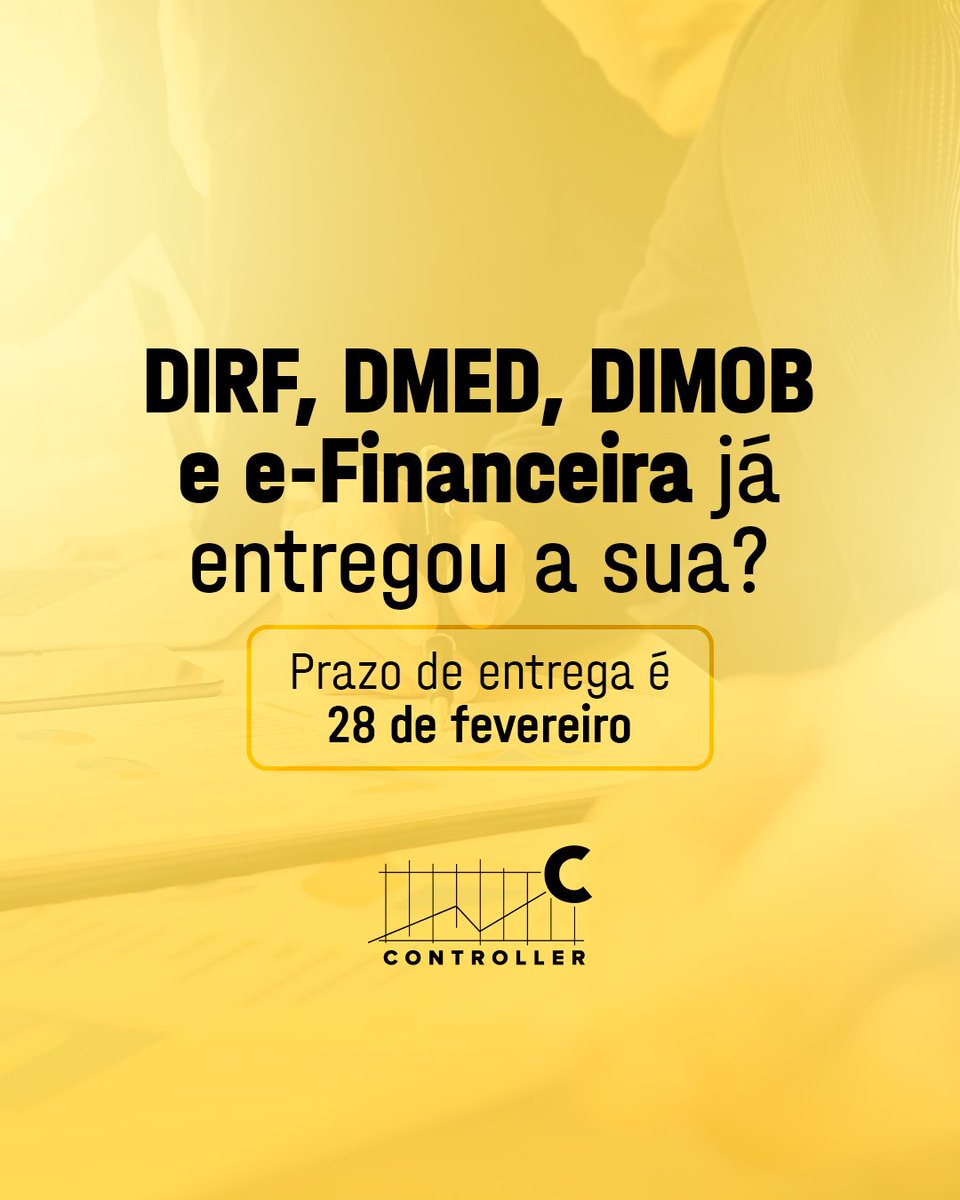 Controller_ce's tweet image. ⚠ A Receita Federal definiu a data de entrega das declarações DIRF, DMED, DIMOB e e-Financeira para 28/02!

📌Atente-se às regras e não esqueça a data!

#Dirf #Dmed #Dimob #SaúdeFinanceira #GrupoController