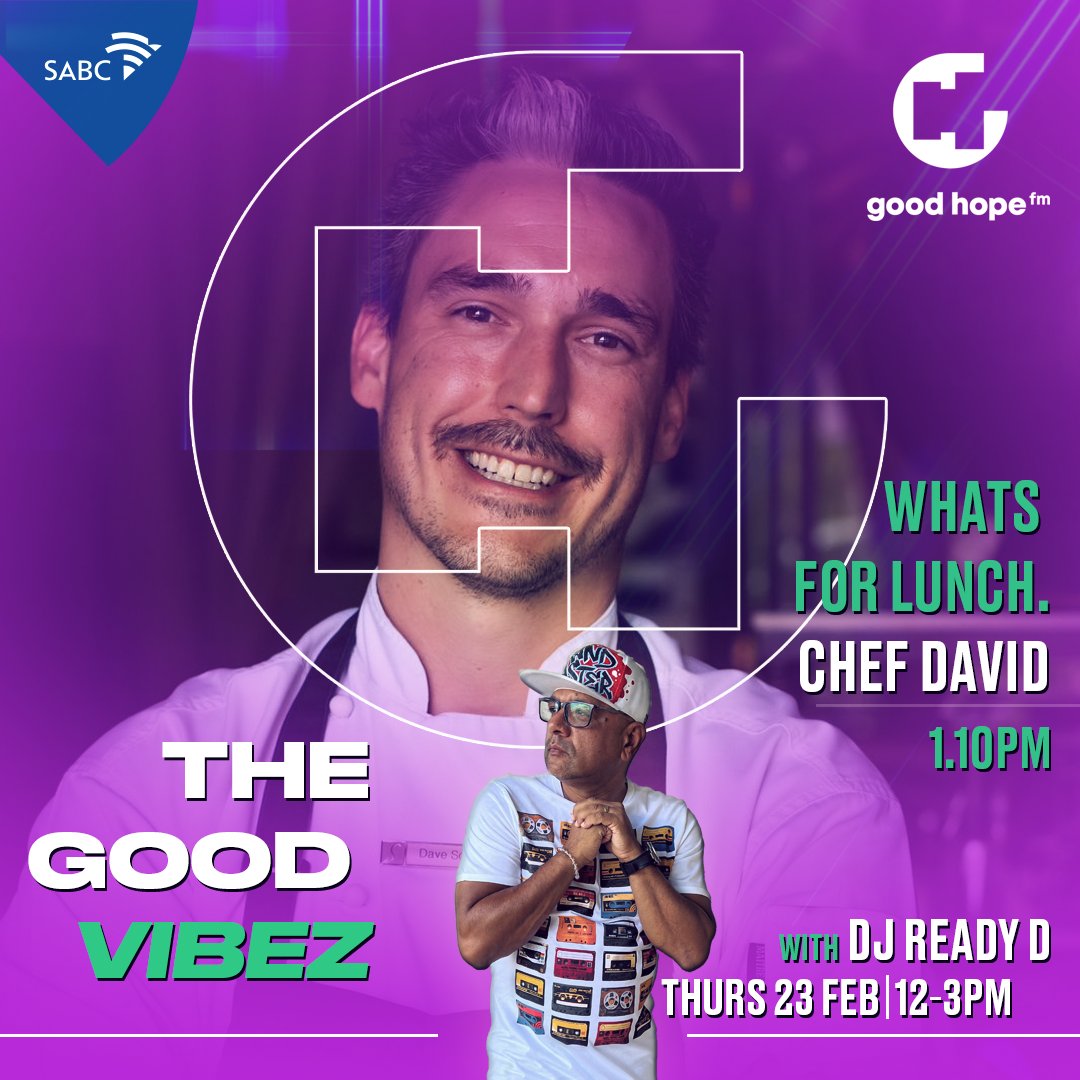 GoodHopeFM's tweet photo. What's for lunch?
In studio today we are joined by the prestigious #ChefDavid who has been cooking for the elites at some of the most exclusive game farms around the country.
What will he be cooking for us?
Tune in to #TheGoodVibez find out!
#CapeTownsOriginal https://t.co/Rxnib7BqwN