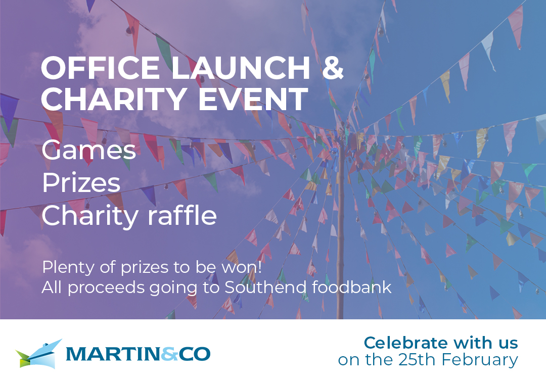 Join us Saturday 25th February for our office launch and charity event!

We’re running a raffle and loads of games with lots of prizes to be won. All proceeds go to Southend foodbank.

Celebrate with us for this special event!