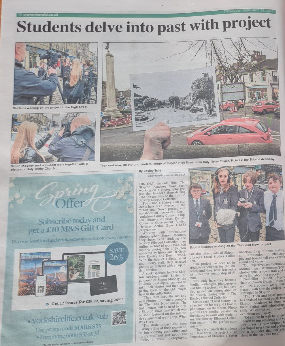 We're in this week's @CravenHerald! Our Heritage Action Zone 'Then and Now' project in partnership with @CravenCouncil and students from @Skipton_Academy's History Club features in today's edition! Read all about it here ⬇⬇⬇ cravenherald.co.uk/news/23327090.…