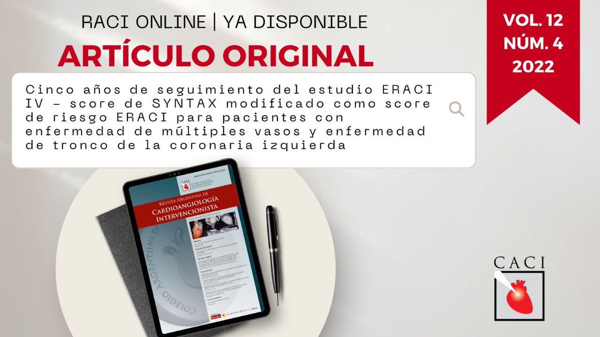 CACIarg's tweet photo. ✅ 5 años de seguimiento del estudio ERACI IV - score de SYNTAX modificado como score de riesgo ERACI para pac con #EnfermedadDeMúltiplesVasos y enfermedad de TCI @RaciRevista
🔗 https://t.co/S0o1FDZi5k
#EnfermedadCoronaria #DES #SYNTAXScore #ERACIScore #ATC #Revascularización https://t.co/ZKbAwFcOSx