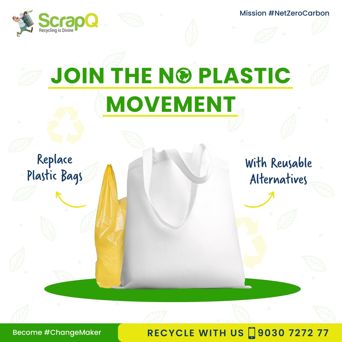 ScrapQ_recycle's tweet photo. Did you know that more than 70% of plastic waste produced in India doesn't get recycled?
Switching from plastic carry bags to reusable ones is a small yet effective step towards a greener future.
#ScrapQ #NoPlasticMovement #NetZero #Recycle #Sustainability #GreenIndia https://t.co/CdoCcQQBUo