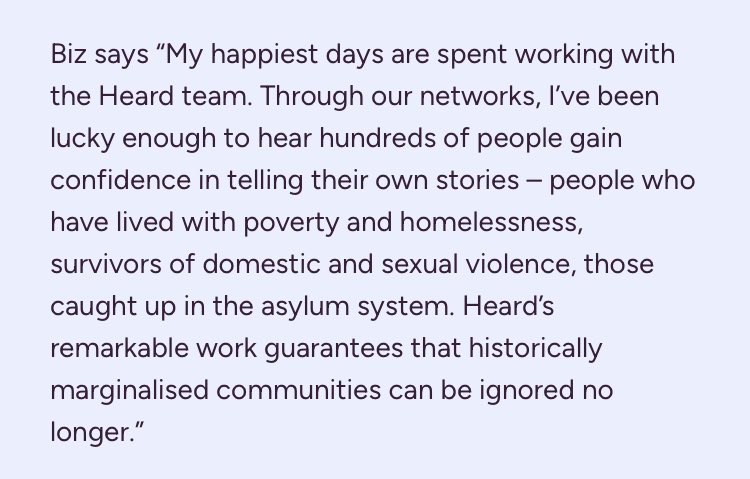 Honoured to be involved with <a href="/HeardOrg/">Heard</a> - the most remarkable people I know. 
Find out more about the charity’s work: heard.org.uk