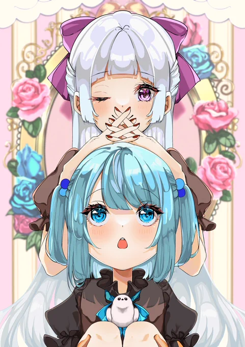 白色と青色の薔薇 