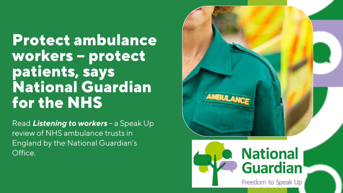 NatGuardianFTSU's tweet image. Today we have published the report from our Speak Up Review of ambulance trusts in England

#SpeakUpReview #FTSUforEveryone

nationalguardian.org.uk/2023/02/23/spe…