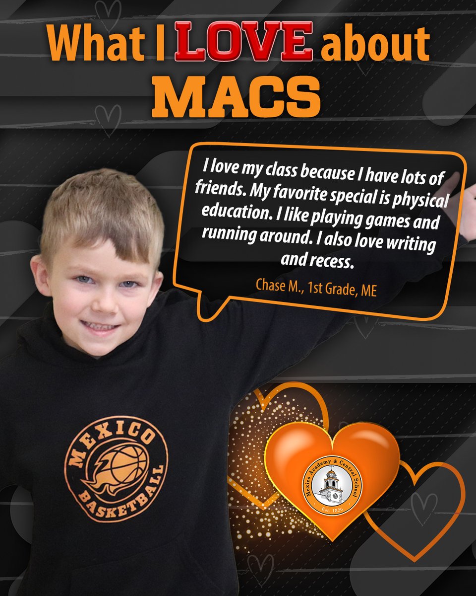 MACSPride's tweet photo. This morning we have Chase from Mexico Elementary School to tell us what he loves about MACS! We love that #MACSPride! π§‘π€ #WhatILoveAboutMACS @MACSPride https://t.co/jJPfWEhl9g