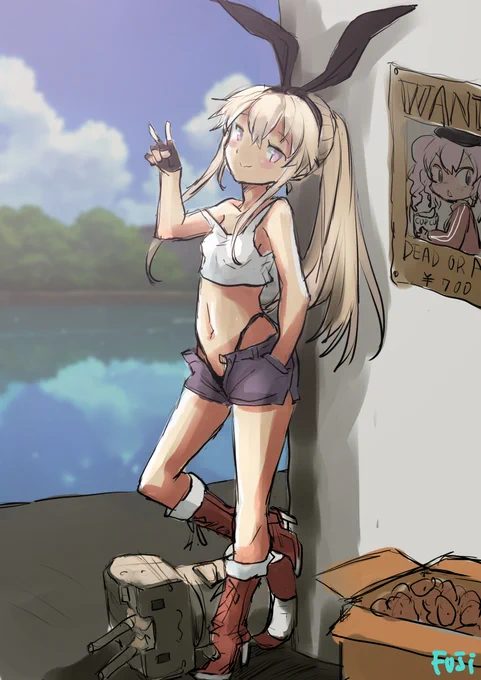 今日のらくがきポニテ島風ちゃん 