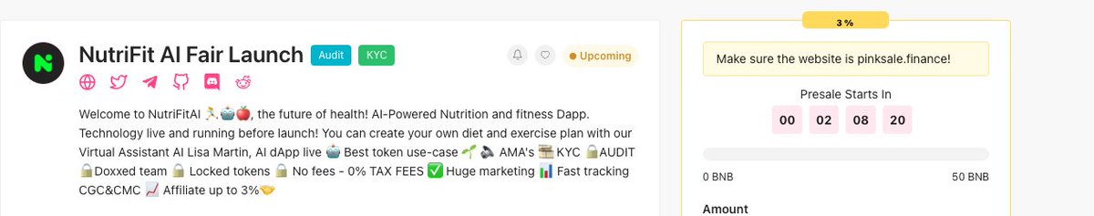 chinapumprocket's tweet photo. #NutriFitAI #NFAI is having its fairlaunch on PINKSALE with 2 labels Audit , KYC’d .  #NFAI is the future of health! AI-Powered Nutrition and fitness Dapp. Technology live and running before launch! You can create your own diet and exercise plan with our Virtual Assistant AI. https://t.co/CpZzDEMCXi