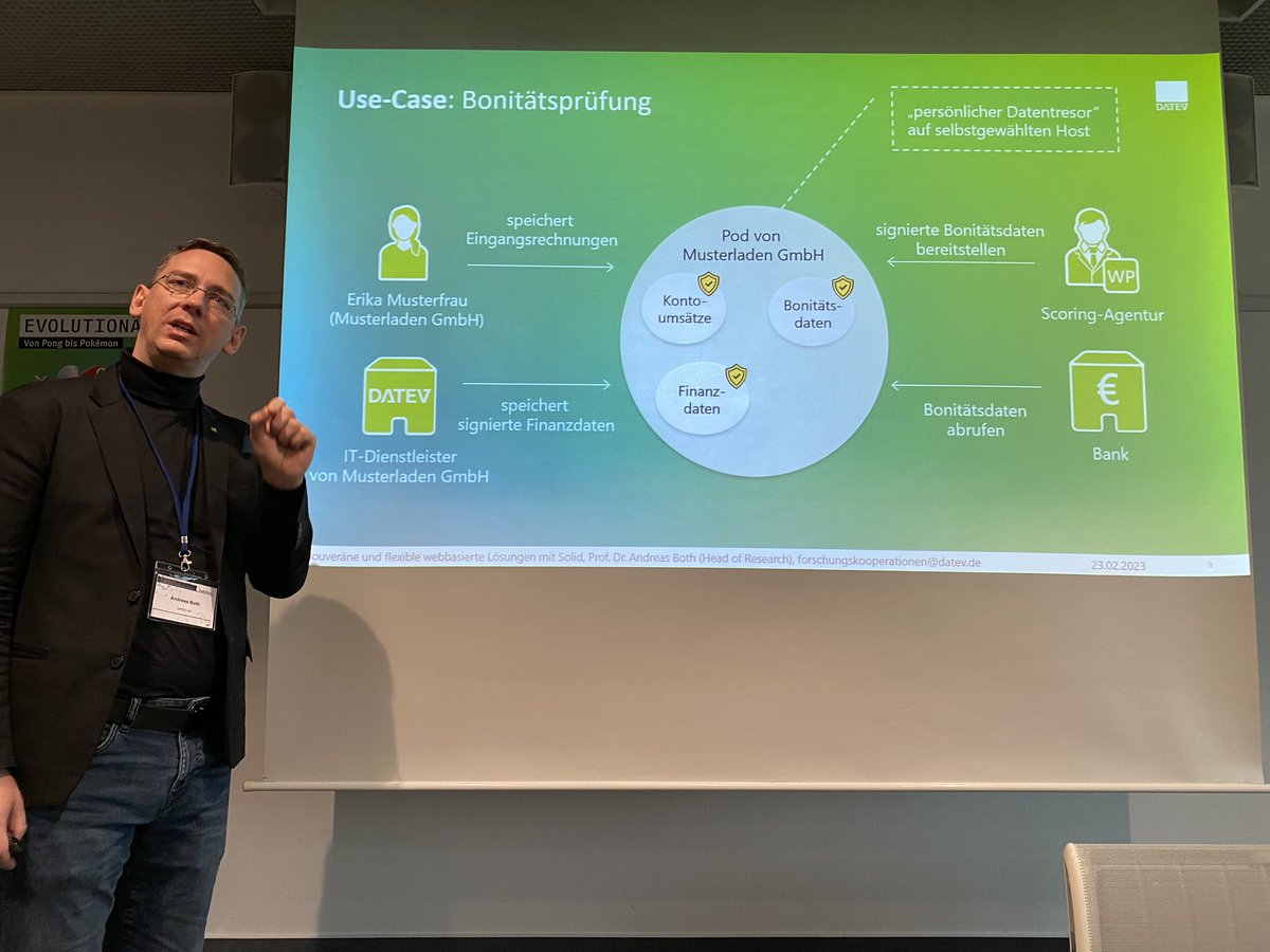 #Softwarearchitektur für #Softwarequalität eines Lösungsportfolios mit 2,6 Mio. Nutzern in Deutschland. Souveräne und flexible webbasierte Lösungen mit Solid – Innovative Architekturparadigmen für multidimensionale digitale Ökosysteme. Prof. Dr. Andreas Both, DATEV eG #SE23