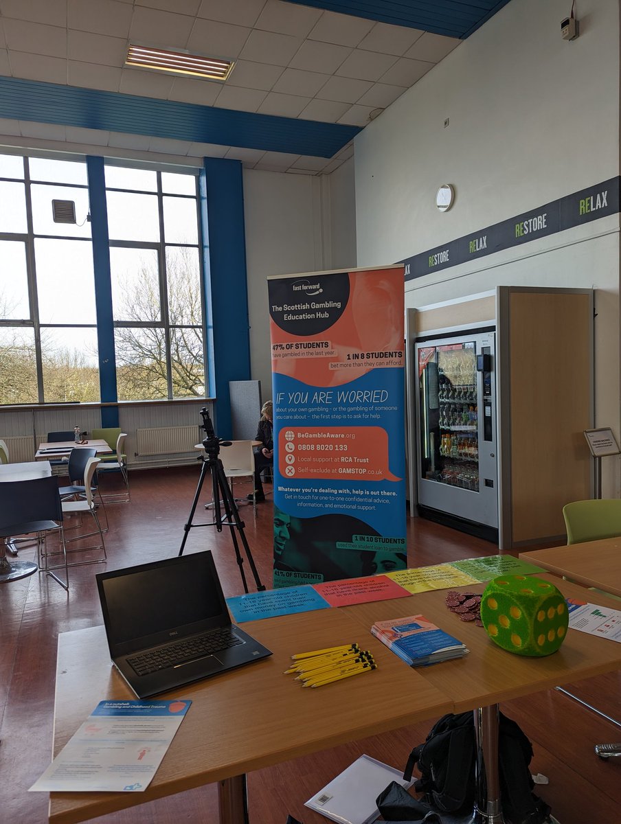 PaulAndersonFF's tweet photo. @fastforwardorg and the @GamblingEduHub are part of @fifecollege re-freshers event delivering a stall around #gamblingharms and how to reduce risk for #youngpeople.
#gambling #youthworkchangeslives #harmreduction https://t.co/s8BtQnDG8o