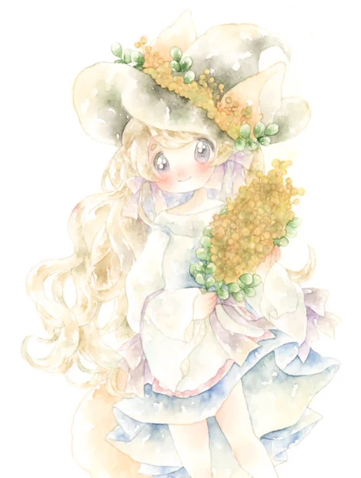 #見た人も無言で黄色の何かを上げるミモザの花の魔女 