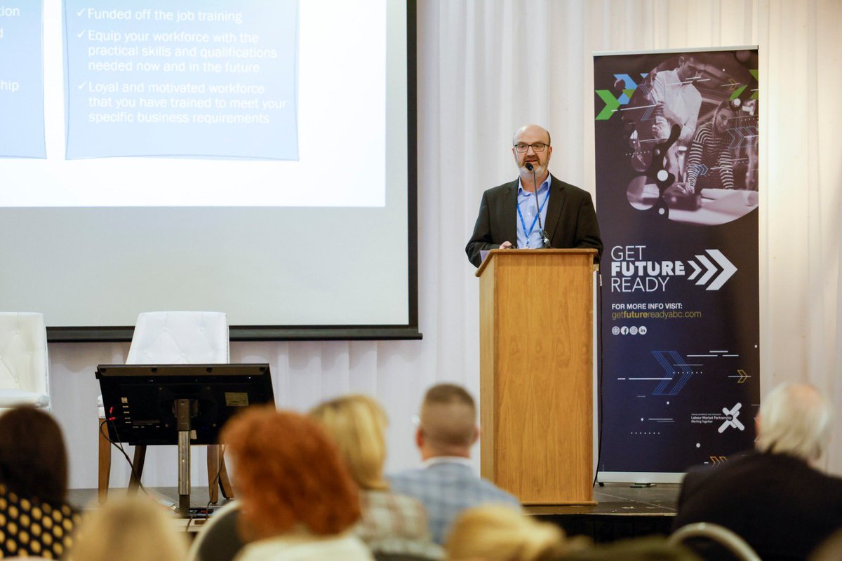 abcb_council's tweet photo. #MichaeHarris from @Economy_NI provided insights into the opportunities with #apprenticeships and #AdrianFarrell from @bpa_abc spoke directly to the needs of local businesses. #getfuturereadyabc #employability #skills https://t.co/IkJUa9g42v