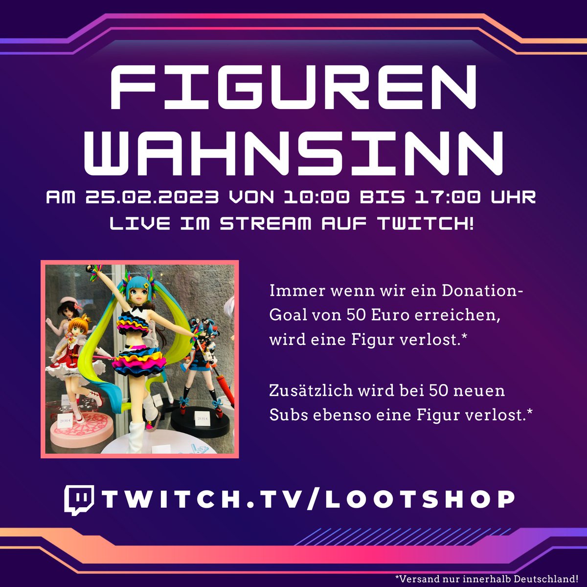 Am Samstag machen wir was ganz verrücktes im Stream! Es werden Figuren verlost, sobald ein Donation- oder Subgoal erreicht wird! 💜

📺 twitch.tv/lootshop

👾 #lootshop #loot #merchandise #koblenz #Demon Slayer #KimetsuNoYaiba #TanjiroKamado #Tanjiro