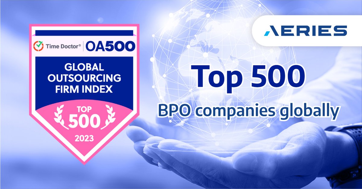 aeriestech's tweet photo. 📢Aeries is among the top 500 BPO companies worldwide. @OutsourceAccelerator Thank you for this recognition!
Congratulations to all of us!🥳🎉
#OA500 #outsourceaccelerator #top500 #globaloutsourcing https://t.co/oP7KTwyqNf