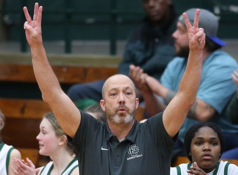 ECHSAthletics's tweet photo. Congratulations to Carter McCray on reaching 1000 points in her career and Coach Rothgery on winning his 300th game. It’s a great day to be a Panther!! @ecgirlsbb1 @ECPantherClub @ECHSPanthers https://t.co/VW0Y60uESF