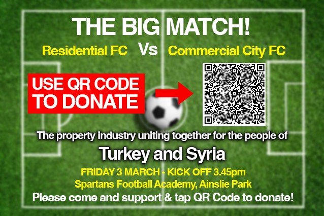 mi_plc's tweet photo. Miplc are delighted to be supporting THE BIG MATCH, raising much needed funds for Turkey and Syria. 

You can donate using the QR code below, and show your support by attending the match where our very own Josh MacPhee &amp; James Kidd will be taking part! ⚽

@murrayandcurrie https://t.co/wexHFUpwZL