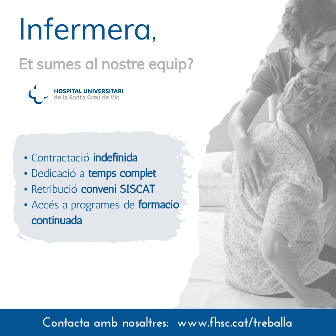 HUSCVic's tweet photo. 👩‍⚕️ Tenim oberta una convocatòria per incorporar infermeres al nostre equip. 

☑️T'oferim un lloc estable, amb contractació indefinida i dedicació a temps complet. 

📝 Contacta amb nosaltres i inscriu-te a la convocatòria: https://t.co/gPdSYByf6r

#Infermeria #HUSC #convocatòria https://t.co/GWKGdzJPXe