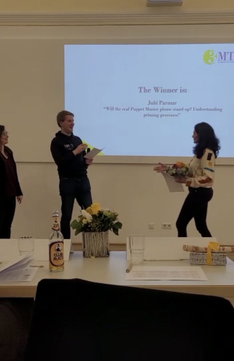 JuhiParmar38's tweet photo. Last night, I won @UniJena’s finals of the @3MT_official competition. What a thrill to bring @BRAC_Project’s concepts on priming outside the doors of academia! Thanks to @theBASIC_LAB for all the support and excitement ❤️
🍒 on the 🎂 was winning the audience choice award too ❤️ https://t.co/PjcVqf0o8U
