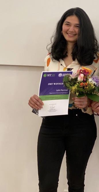 JuhiParmar38's tweet photo. Last night, I won @UniJena’s finals of the @3MT_official competition. What a thrill to bring @BRAC_Project’s concepts on priming outside the doors of academia! Thanks to @theBASIC_LAB for all the support and excitement ❤️
🍒 on the 🎂 was winning the audience choice award too ❤️ https://t.co/PjcVqf0o8U