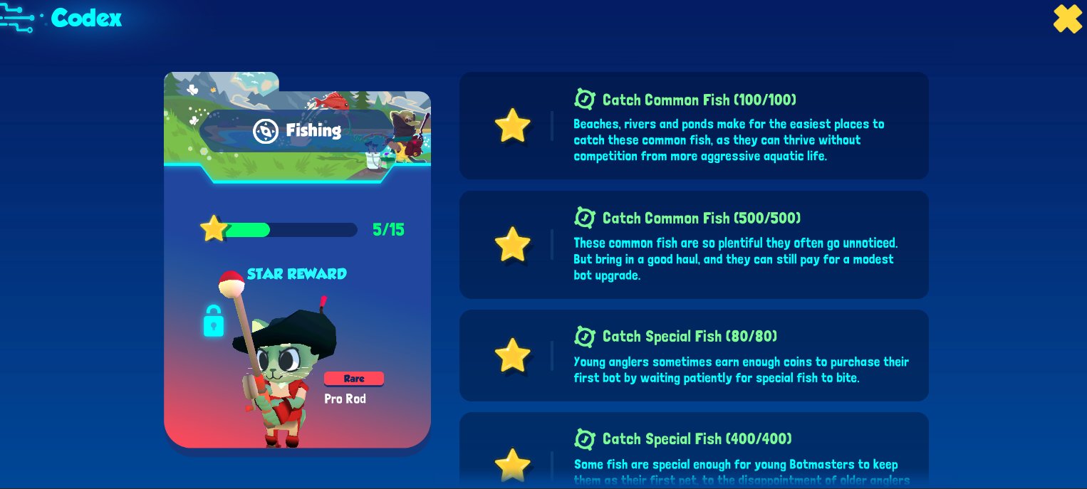 Botworld Adventure® on Twitter: "Have you unlocked the Pro Rod for #Fishing  in #BotworldAdventure yet? Completing Codex Achievements can unlock better  rods for you to use. #Botworld #Gamers #MobileGames #MobileGaming #rpg  #rpggame #