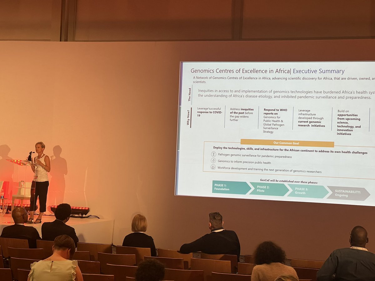 ICHG2023's tweet photo. Professor Nicola Mulder (@Nicky_Mulder) is currently presenting on Proposing a Network of Genomics Centres of Excellence in Africa. The creation of these centres will empower African scientists. African Government will need to assist with GenCoE. #ICHG2023 #WomenInSTEM #Genetics https://t.co/0kQUVfhm9q