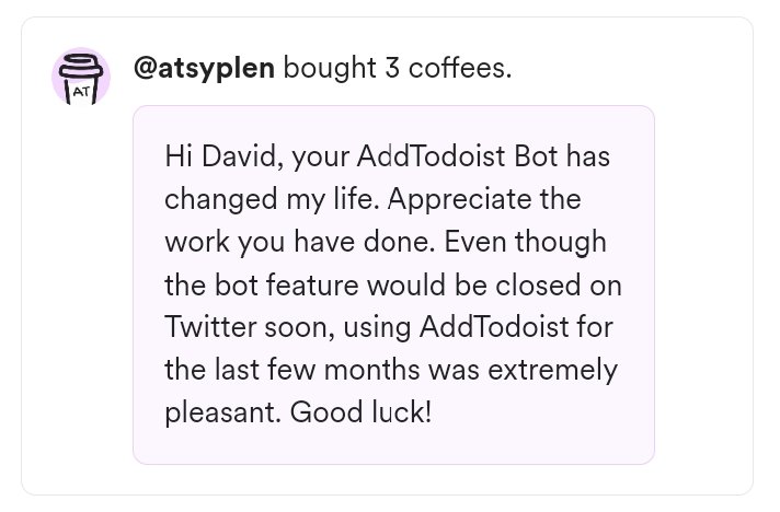 dubisdotdev's tweet photo. If there is something that really encourages me to create new products, it is to see how users can take advantage of them and improve their productivity.

Thank you @atsyplen for your contribution 🙏 I'm glad AddTodoist is useful to you 🚀

@AddTodoist @todoist https://t.co/IA2Ixh6gNV