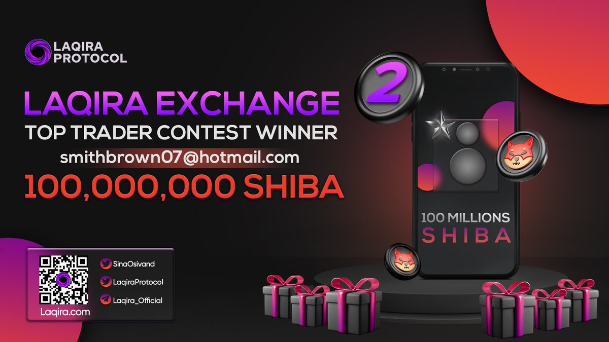 🎉 Congratulations to the Top Trader 🔥
Note: the #prize amount has already been deposited to the #winner's exchange account. 
🎁 100,000,000 #SHIB ✅
The prize transaction link:
etherscan.io/tx/0xc47f04f13…

#Giveaway 
#LQR 
#LaqiraProtocol 
#LaqiraExchange