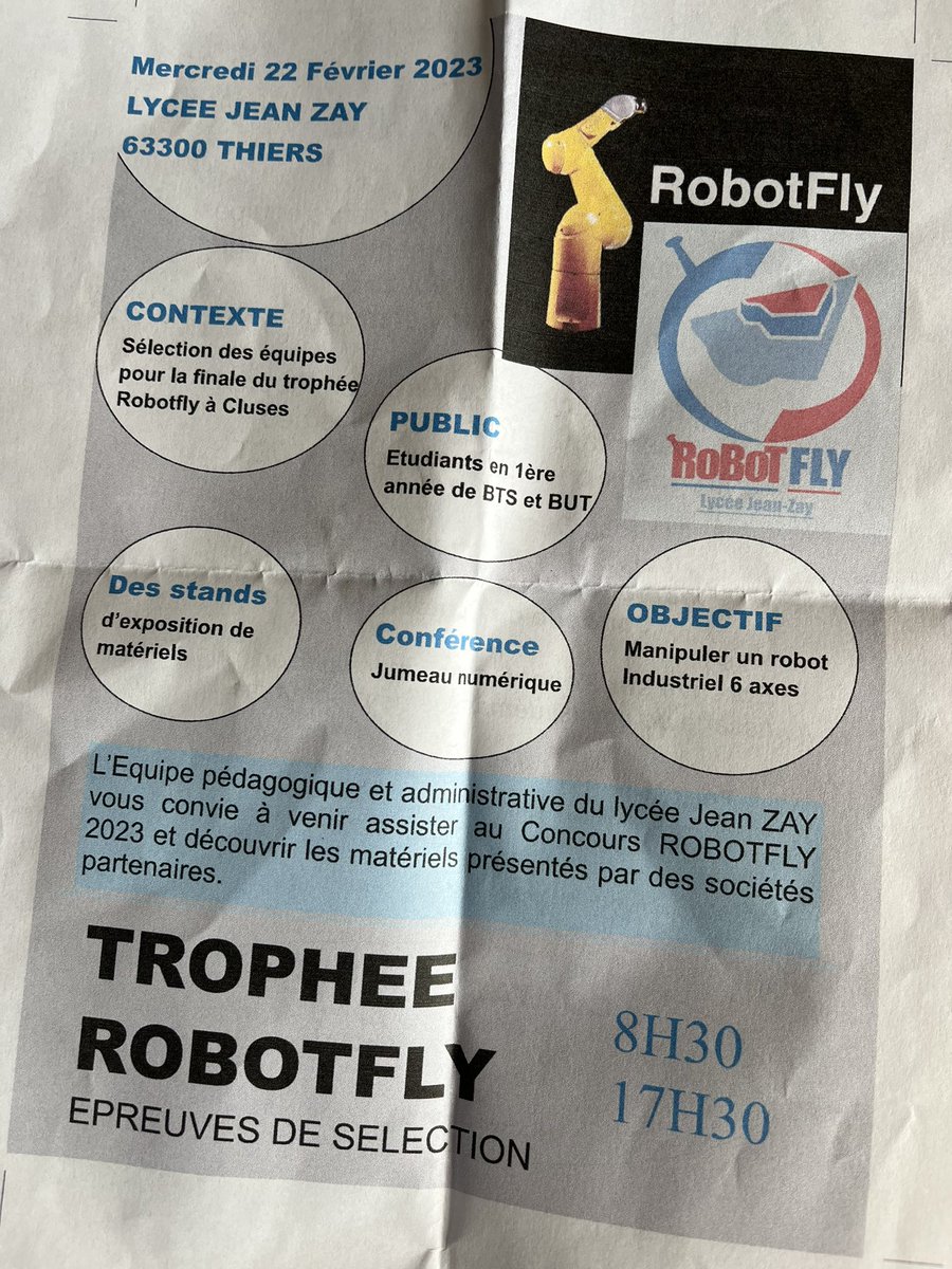 EBrussat's tweet photo. Hier je visitais au #LyceeJeanZay le concours « Manipuler 1 robot Industriel » #RobotFly par les etudiants BTS. L’occasion m’était donnée de voir les investissements soutenus par @auvergnerhalpes que ce soit en matériel ou aménagement des locaux, la #Region aux côtés des Lycées https://t.co/ZI8GexC5G8