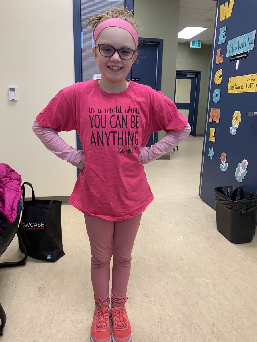 mrs_watton's tweet photo. My girl showing her pink from head to toe! We are a day late but we’re celebrating Pink Day today @ParadiseInterm1 ! Can’t wait for @RachelCousins19 to come speak to our school today! https://t.co/CGh18uT58N