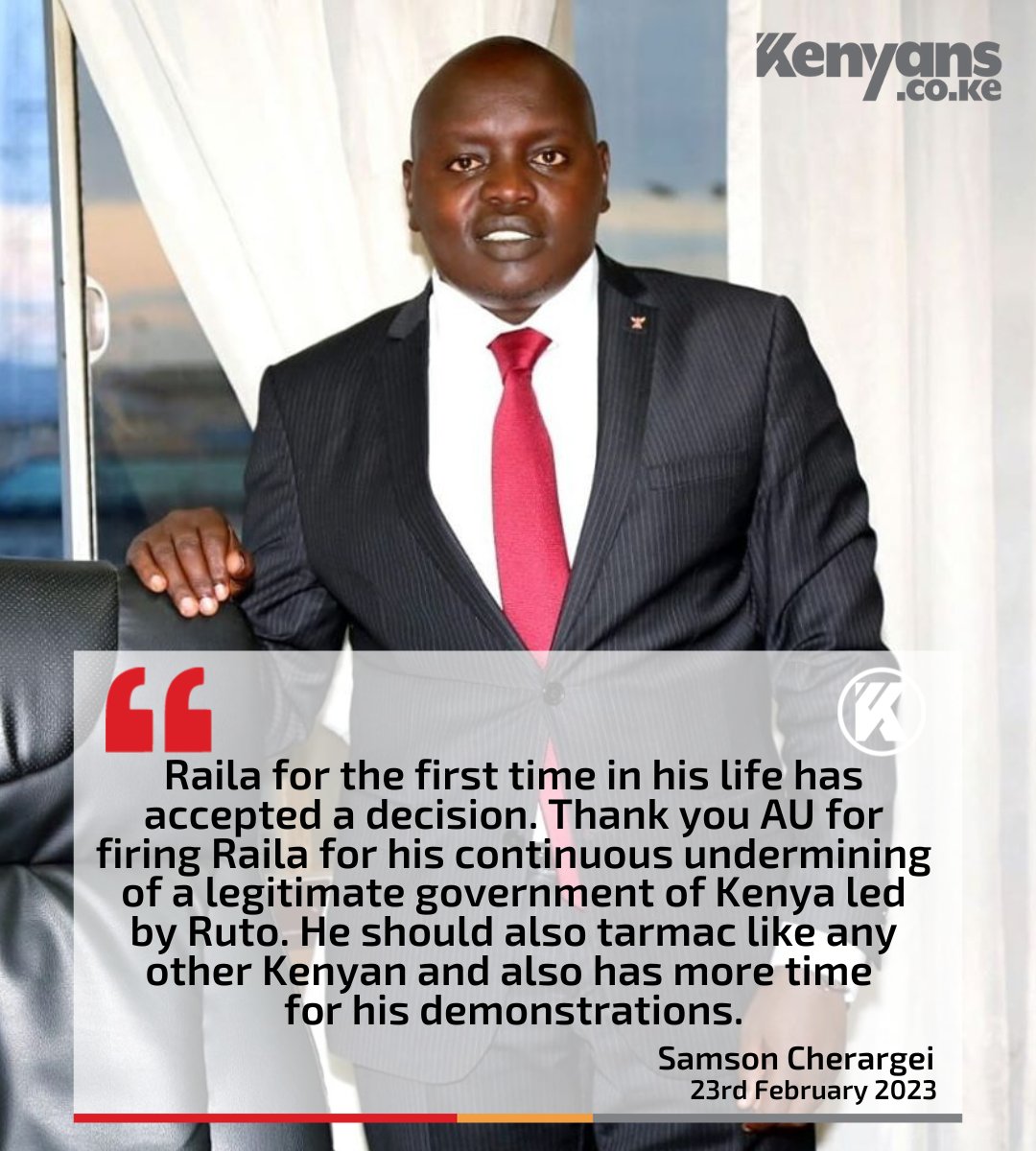 Kenyans's tweet image. Raila should also tarmac like any other Kenyan - Samson Cherargei