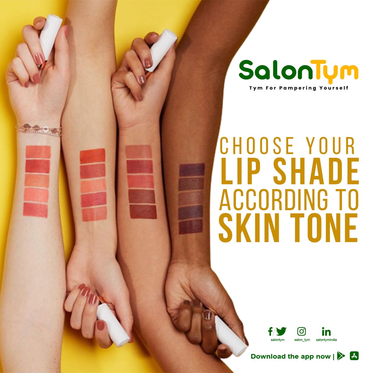 salontym's tweet photo. Choose Your Lip shade According to Skin Tone
.
.
Contact Us :- +91 851000223/7303532524
Visit Now :- https://t.co/dTh8jg52jC
.
.
#beauty #shader #beautiful #shadesofsam #TweetPostOnPulse #follow #likeme https://t.co/ho6rDueFOJ