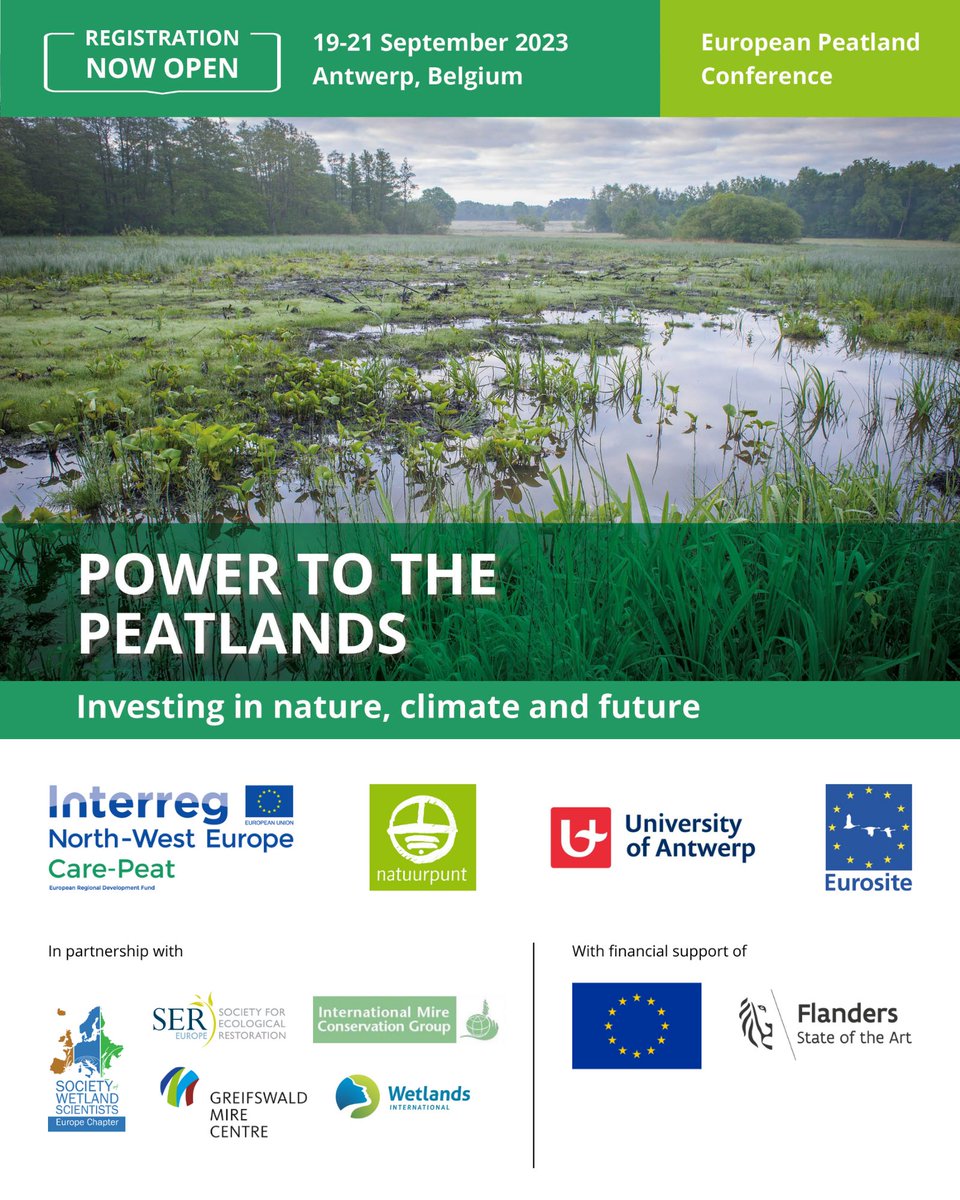 CarePeat's tweet photo. Registration is open, everyone!

Be part of Europe's biggest peatland symposium, where we zoom in on differ. aspects of peatland restoration:

scientific👩‍🔬
management 👨‍🌾
policy 🤵‍♀️
field visits 🦆

> Register, all info &amp; call for abstracts (we want you!): https://t.co/NJZhh6oBDK https://t.co/N9lg1amshB