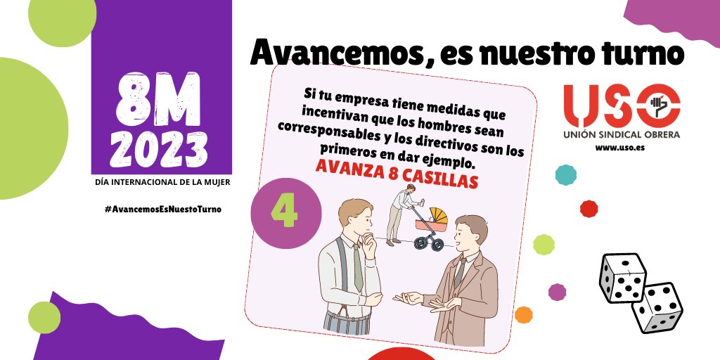 IgualdadUSO's tweet photo. Deben incluirse medidas en las empresas que incentiven que los hombres sean corresponsables #8M #8MUSO #AvancemosEsNuestroTurno https://t.co/rJ7bGF74Ys