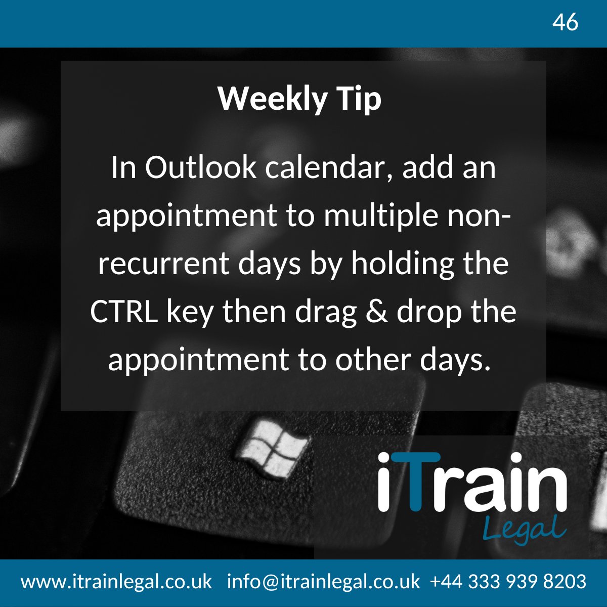 Create repeating (but not recurring) appointments in Outlook Calendar:
💡In Outlook Calendar, create a new appointment
💡Save and Close
💡In the calendar view, select this appointment and hold down the CTRL key
💡 Drag &amp; drop the appointment to the other days as needed
#weeklytip