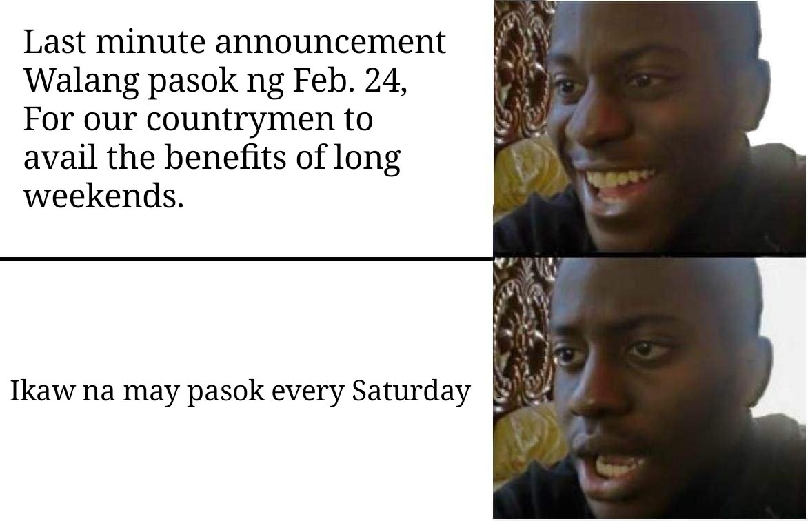 chester_manas's tweet photo. Walang pasok bukas sabi ng Malacañang

May mga sabado: https://t.co/4J5QwApoBp
