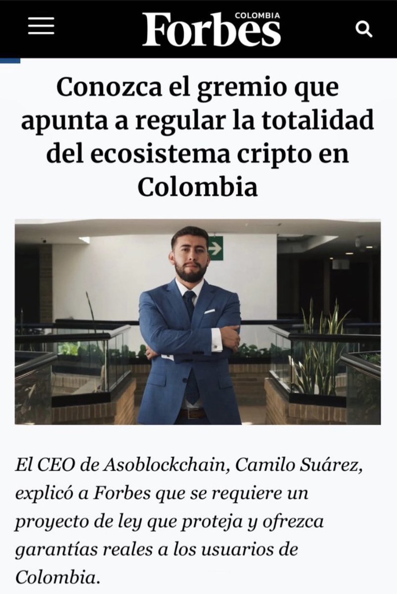 camilosuarezven's tweet photo. Todos tenemos la responsabilidad social en la construcción del país.🇨🇴
@Forbes @forbescolombia 

https://t.co/BTRJDlAKKj

#ColombiaLibreDePiramides #Finanzas #Economia #Criptomonedas #Colombia #Bogota https://t.co/qAkpDHpeKC
