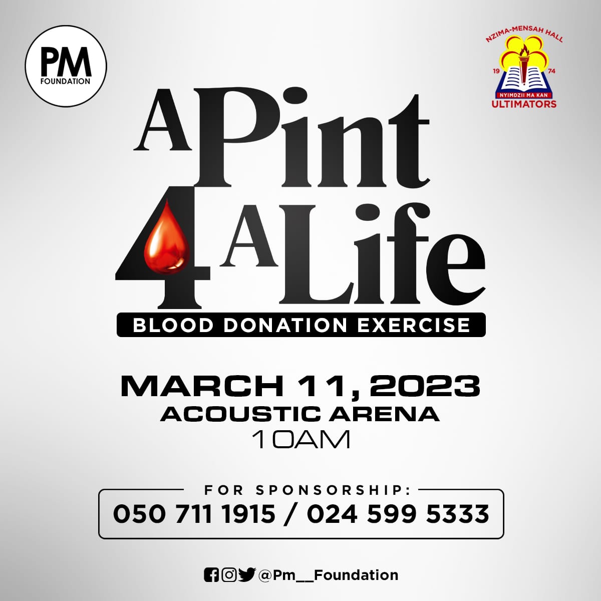 iamrtrizzygh's tweet photo. #APint4ALife .....At Acoustic Arena Behind Nzima Mensa Hall @ TTU main campus. Be there to donate blood to save lives. GOD BLESS YOU.

#PMFOUNDATION : Service To Humanity. #UpnessStill #Blaklaaa https://t.co/avnMA2hFTs