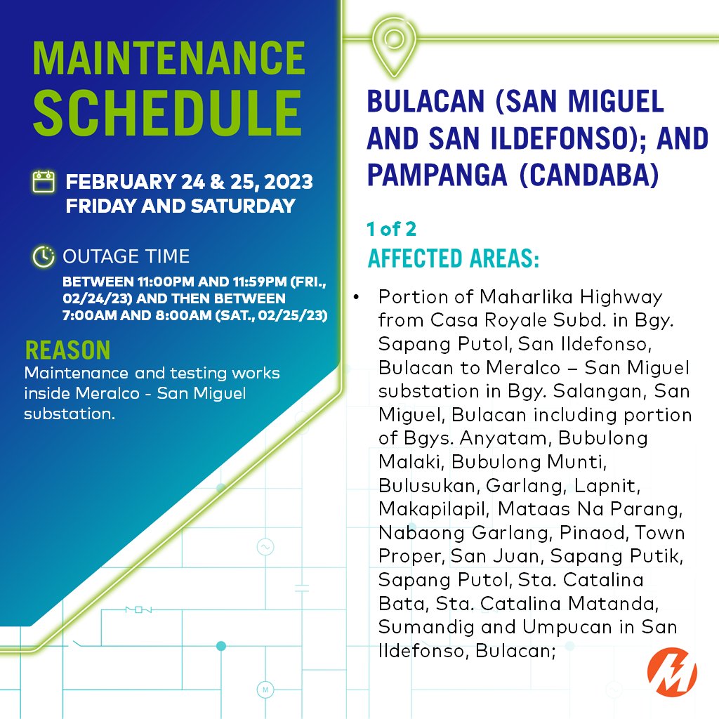 MERALCO on Twitter "ADVISORY The scheduled power interruptions in