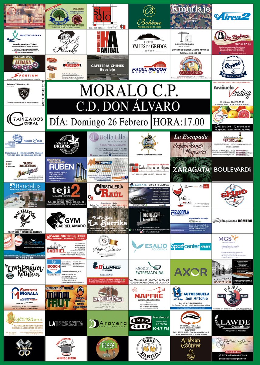 ¡Afición, se crea el DÍA DEL SOCIO Y ABONADO!

Con cada carnet puedes retirar  UNA entrada gratuita para el partido de este domingo a las 17.00 horas contra el <a href="/CD_DonAlvaro/">C.D.Don Álvaro</a>

Retirala en el Campo de Fútbol en horario de 17.30 a 20.30 (hoy y mañana) o el sábado de 10.00 a 13.00.