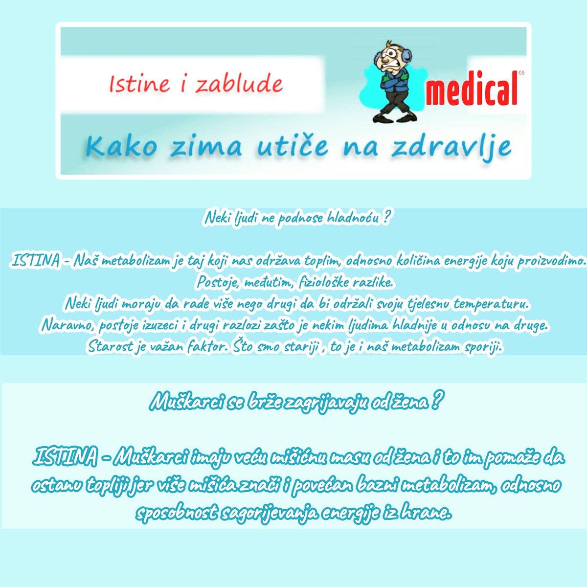 MagazinMedical's tweet photo. Zima, zima, pa neka je... 

🥶🌨️❄️🏔️⛄💧🧊😅🥶🥶

👀 https://t.co/flWeXfZnp4

#istineizablude #dalisteznali❓ #medical #istina #zabluda #zima https://t.co/KXrz5m6I1x
