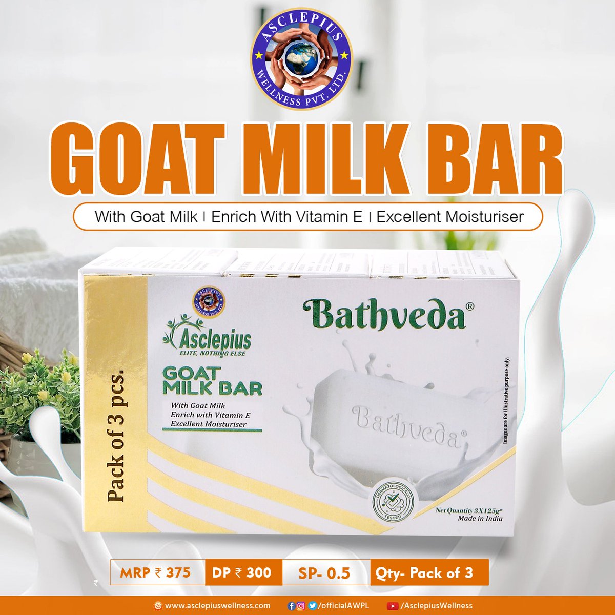 OfficialAWPL's tweet photo. AWPL presents Goat Milk Bar, a Vitamin E enriched bath soap which is soft to skin and gives a fresh start to your day. 

More info: https://t.co/fxK2xGzlZc

#AWPL #asclepius_wellness_pvt_ltd #awplproduct  #Ayurveda #goatmilkbar #bathsoap #HealthProduct #skinproduct #softskin https://t.co/t85OXFlJGI