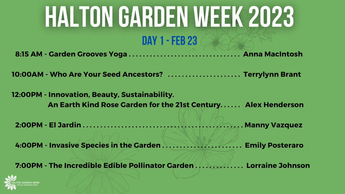 Day 1 of Halton Garden Week 2023! 
😀 
Check out our amazing line up for February 23! 
It is not too late to register - visit: 
buff.ly/3mFjhZx for more info &amp; link to register