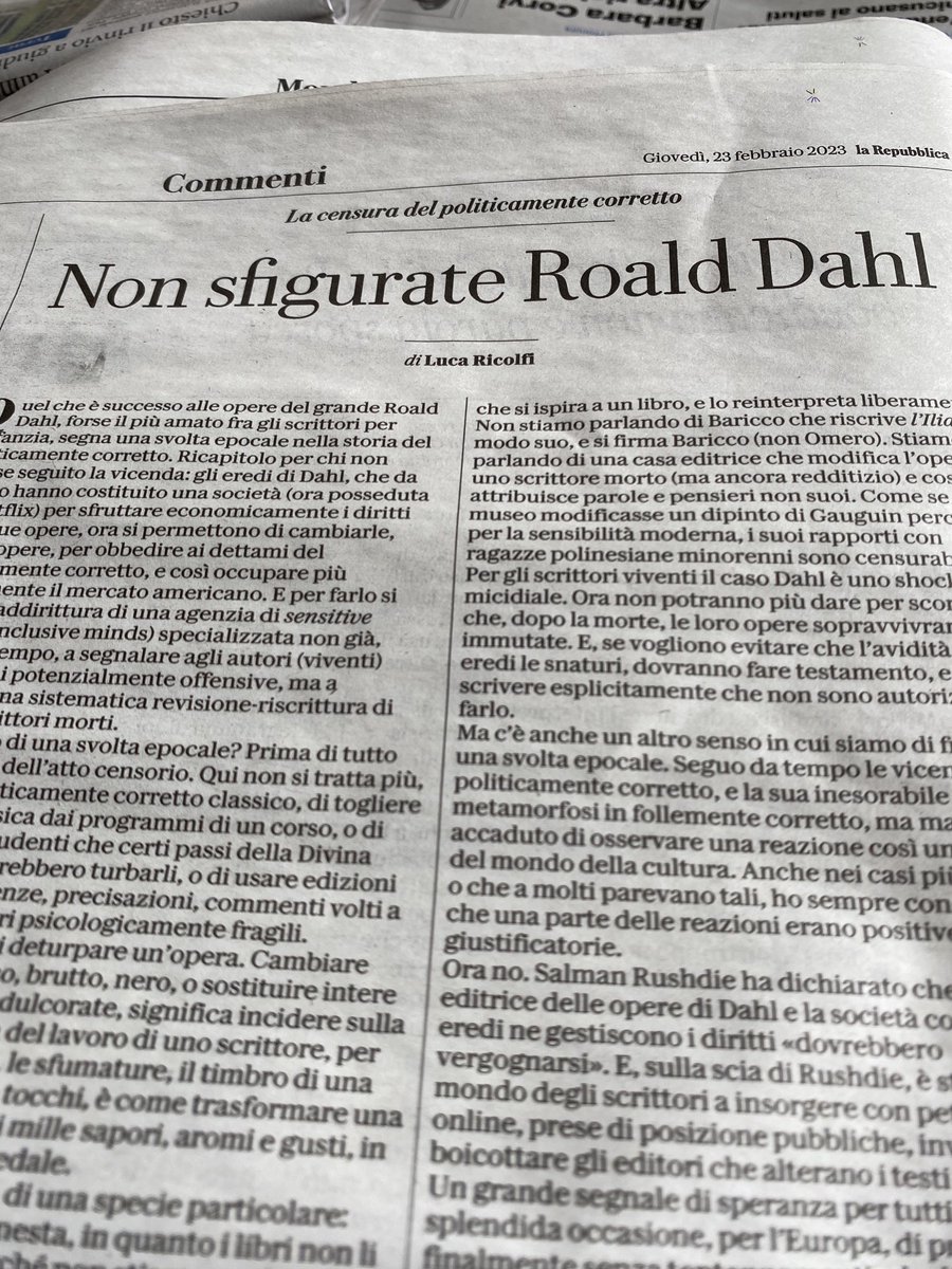 davidmariottibi's tweet photo. ⁦in difesa di #roaldDahl  ⁦@ricolfi_luca⁩ ⁦@FondazioneHume⁩ ⁦@repubblica⁩ https://t.co/eMo7V9C6JY