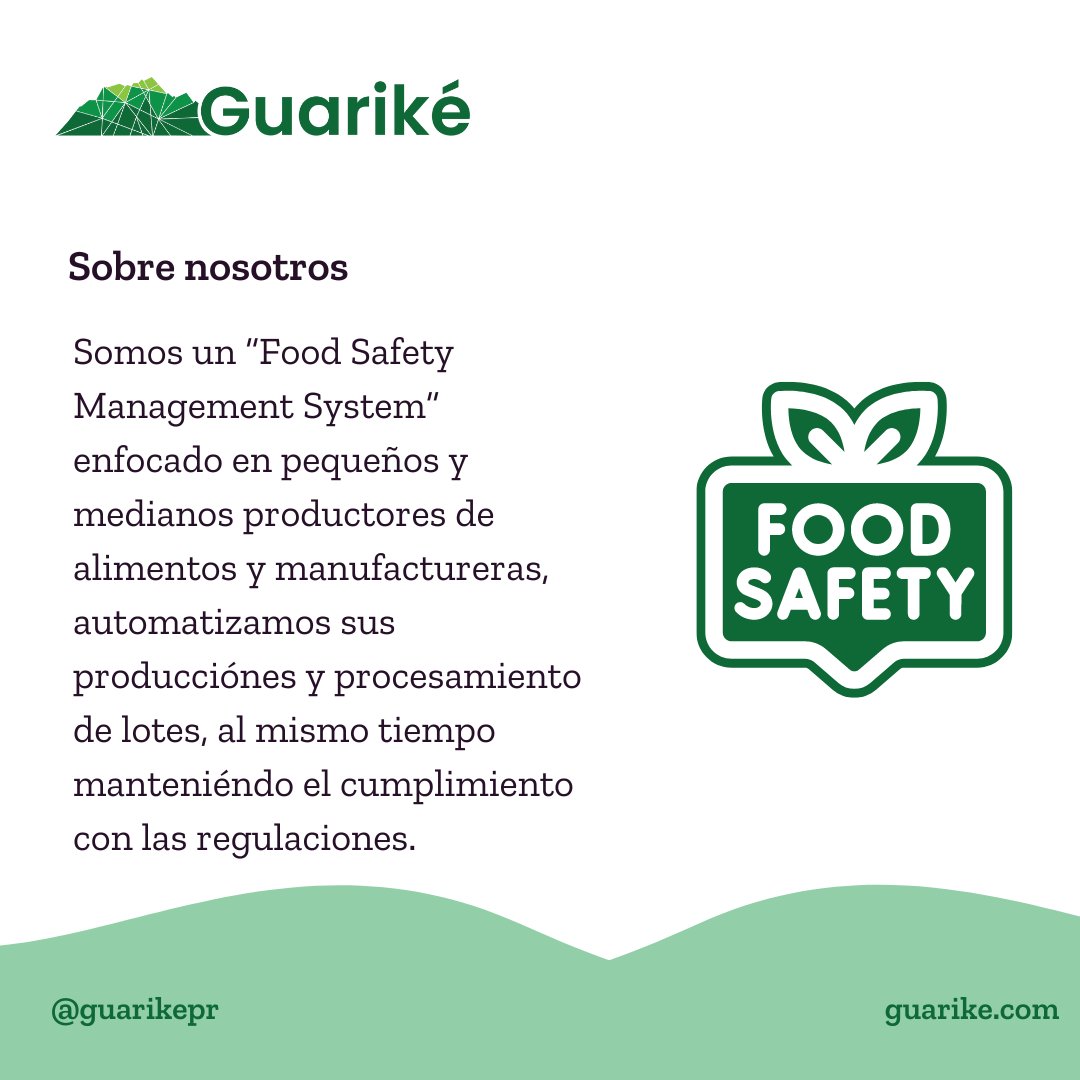 GuarikePR's tweet photo. Somos un “Food Safety Management System” con sede en Mayagüez, Puerto Rico, enfocado en pequeños y medianos productores de alimentos y manufactureras, automatizando sus producciones, procesamiento de lotes y manteniendo el cumplimiento con las regulaciones.
#FoodSafety https://t.co/NfBjSIRxgy
