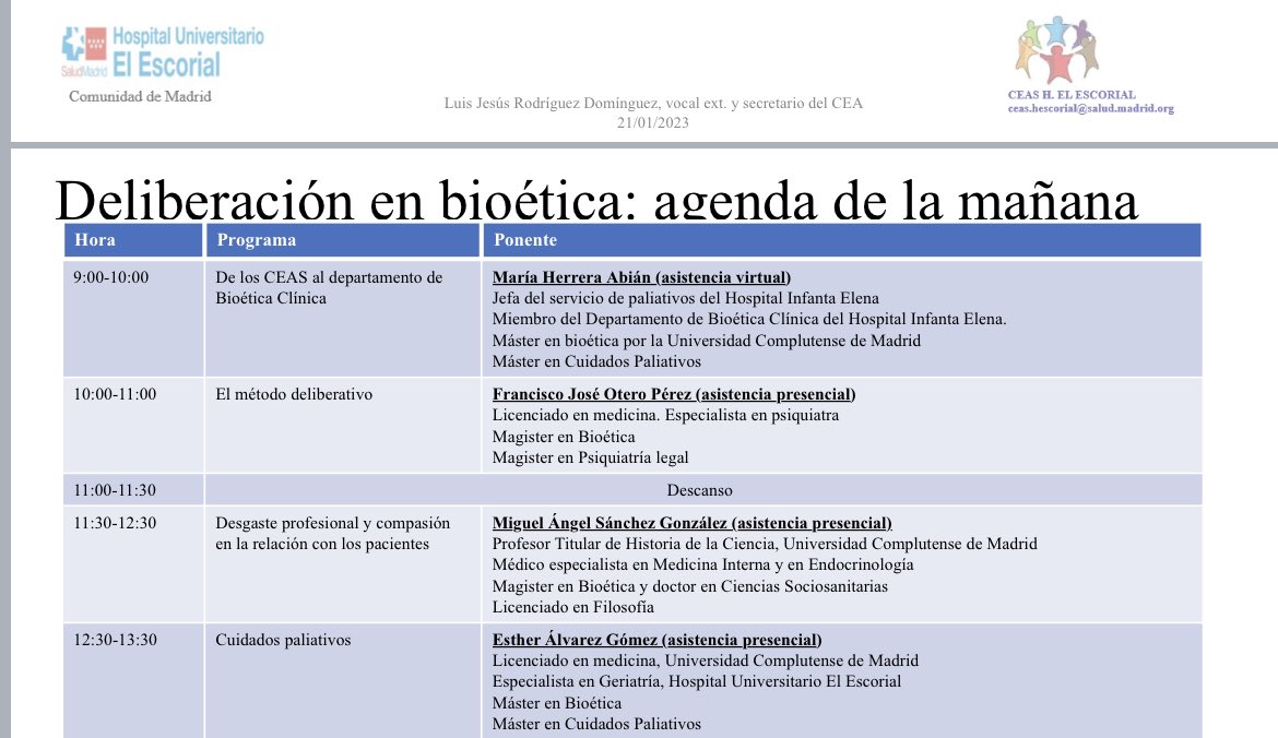 DbcHuie's tweet photo. La Dra. @abian_maria de nuestro @DbcHuie del @HUInfantaElena participó en la jornada de #bioética del Hospital de El Escorial @ComunidadMadrid explicando el funcionamiento del Departamento de #bioética clínica. Modelo que se extiende con el que ya llevamos casi 4 años!!! https://t.co/BRPIlWw5h8