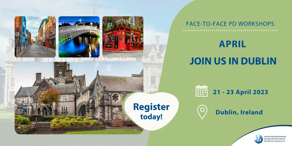 IB_DP's tweet photo. Join us in Dublin, Ireland this April to engage with other educators, and to learn and strengthen your professional skills!
Register before 1 April >> https://t.co/6LvrDFzPad
#IBAEM #IBDP #professionaldevelopment https://t.co/FNlFOyizuI