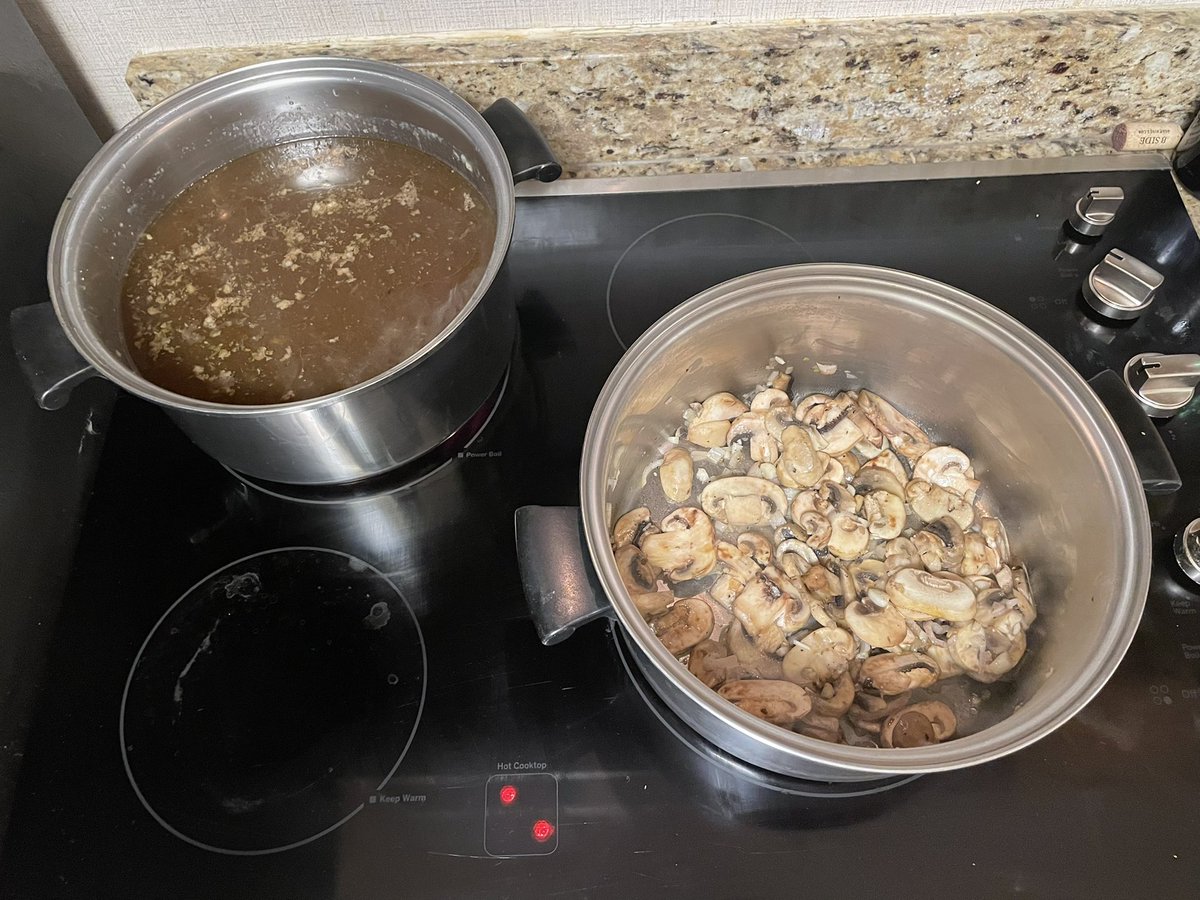 AllisonGuerrier's tweet photo. Yesterday I made the most magnificent beef stock (which is so much tastier and healthier than store bought beef broth). Now I’m making cream of mushroom soup with it. Other people do this before seven o’clock in the morning, right? #Cooking #Foodie #BeefStock #MushroomSoup #Food https://t.co/0ZoH2JMVzi